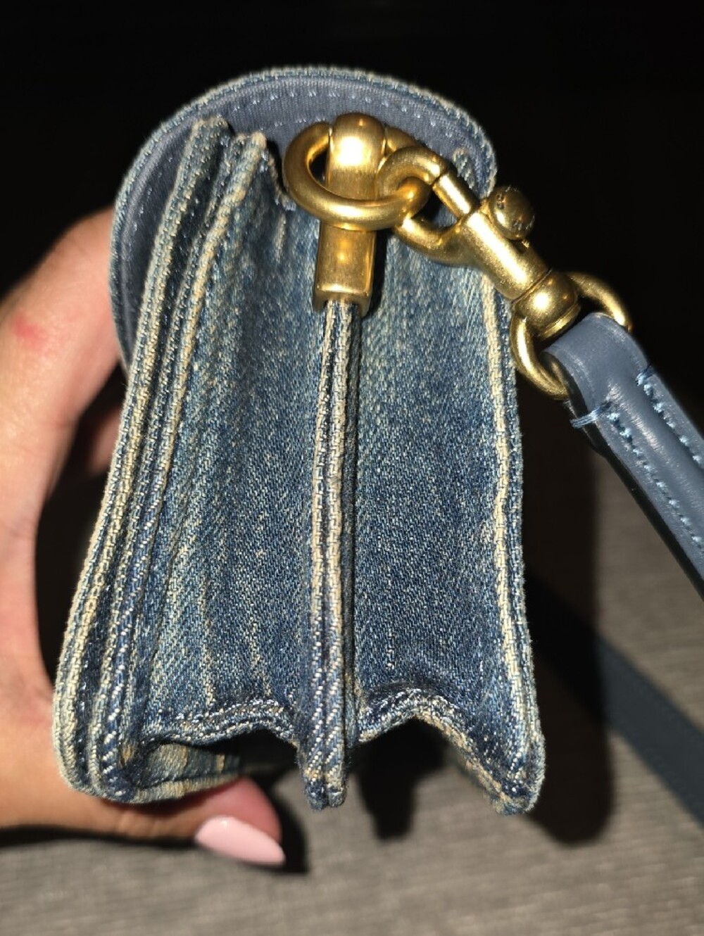 Coach Tabby Denim Shoulder Bag with Gold 'C' Turnlock - Blue - Picture 3 of 9